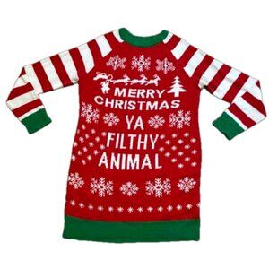 Bluenotes Red and Green Ugly Christmas Sweater Filthy Animal Size Large